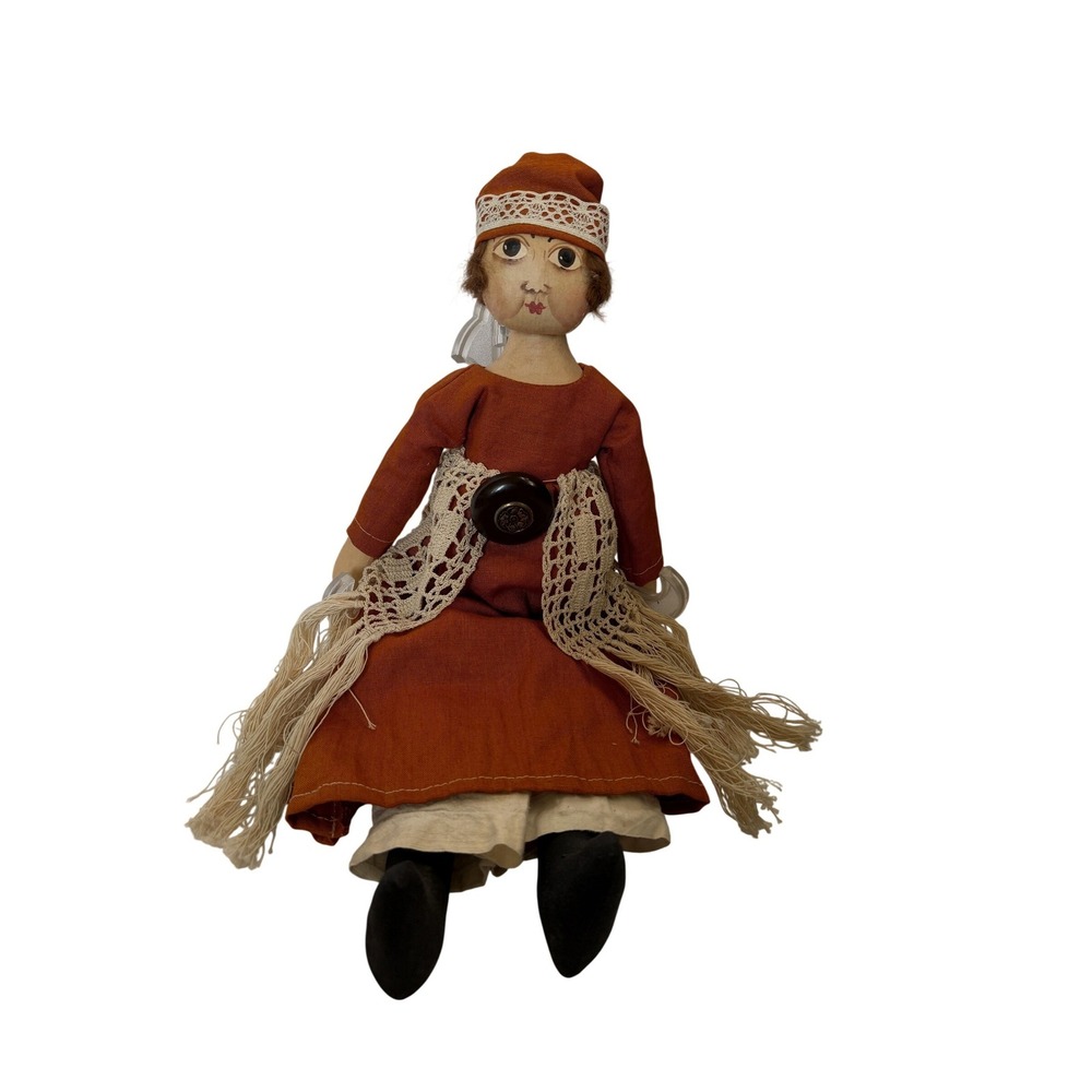 Vintage Handcrafted JC Baird Folk Art 15" Cloth Doll Signed‎ Dated 1996